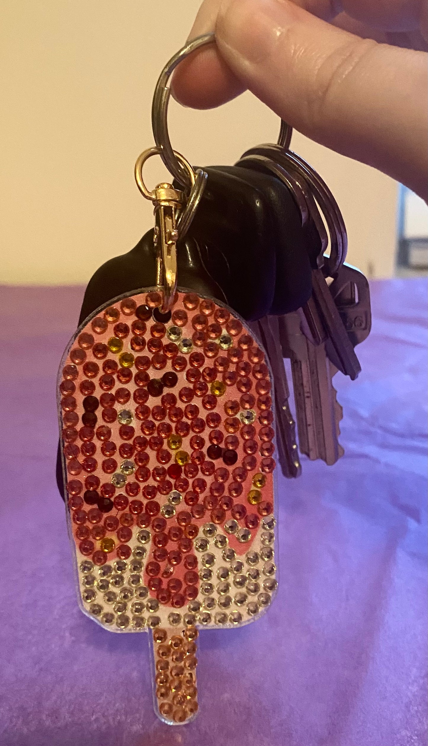 Pink Sprinkle Popsicle Diamond Art Keychain