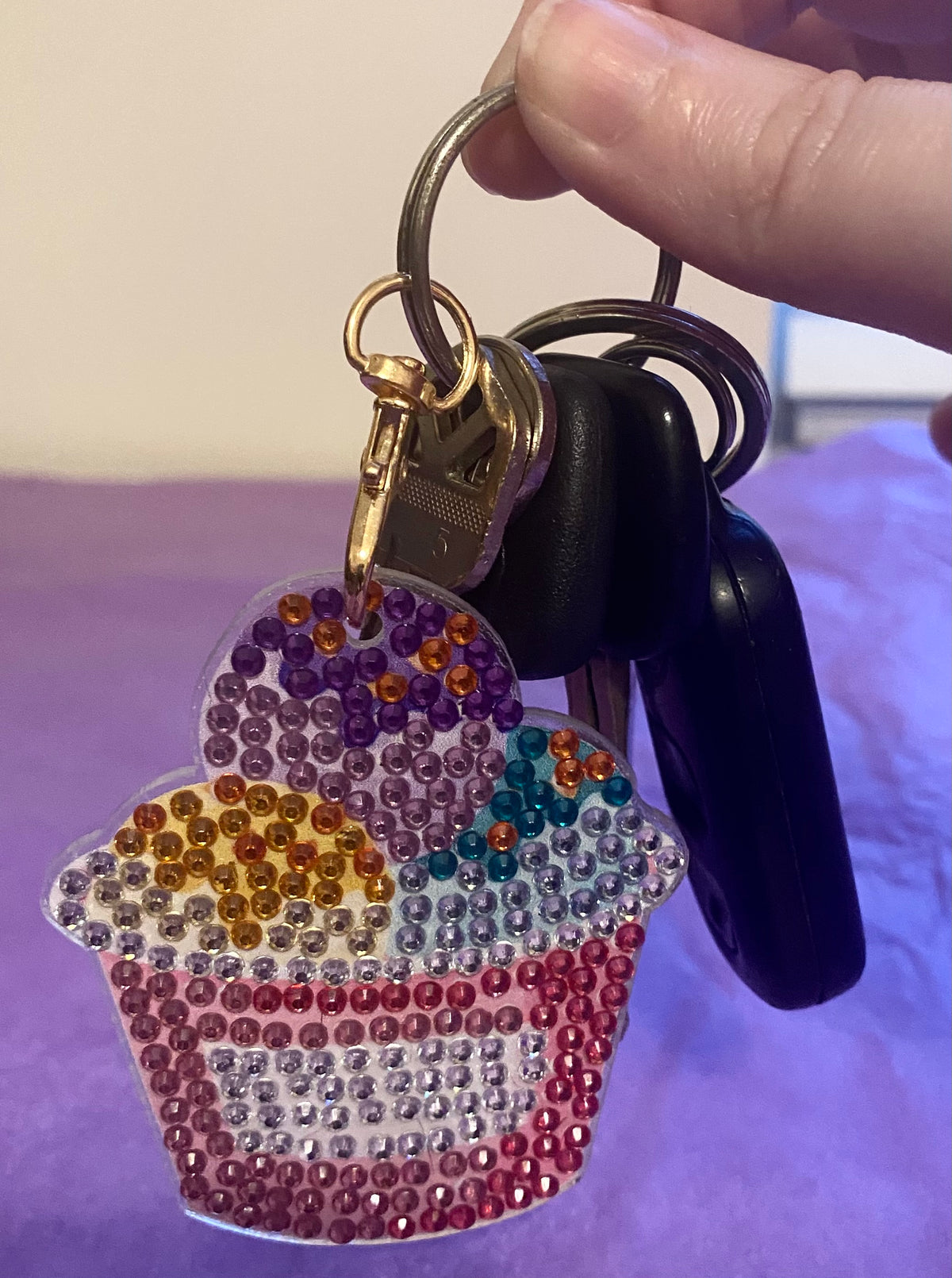 Triple Scoop Ice Cream Cup Diamond Art Keychain