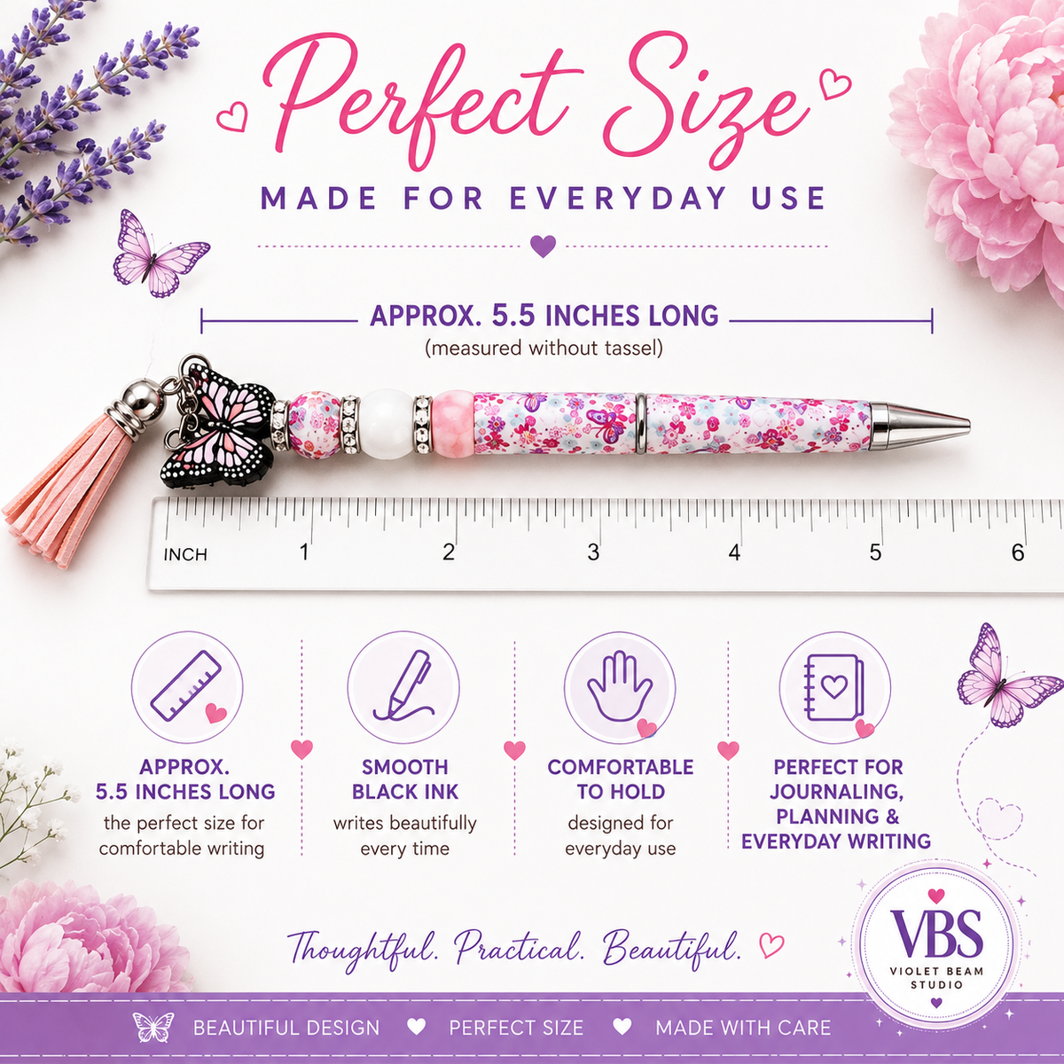 Butterfly Bliss Handmade Beaded Floral Pen