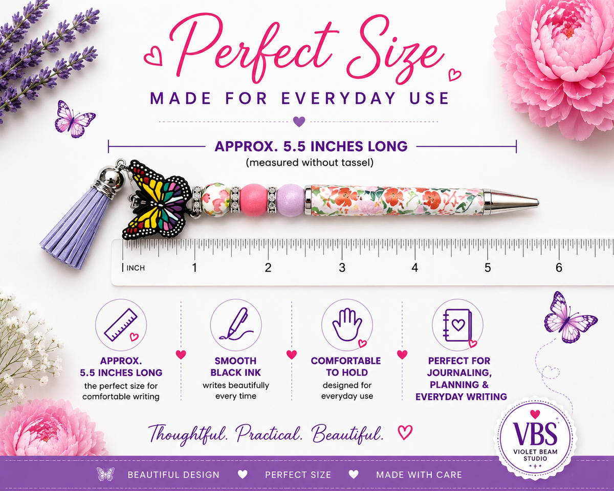 Butterfly Garden Handmade Beaded Floral Pen