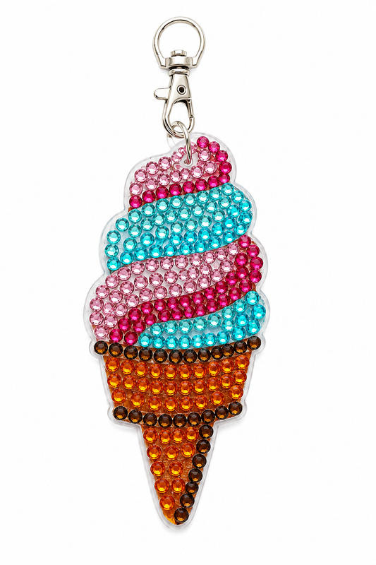 Pink & Aqua Swirl Ice Cream Diamond Art Keychain