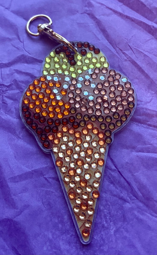 Chocolate Scoop Ice Cream Diamond Art Keychain