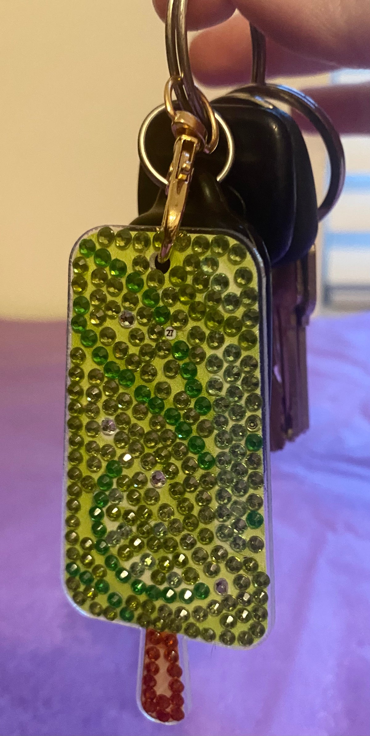 Lime Green Popsicle Diamond Art Keychain