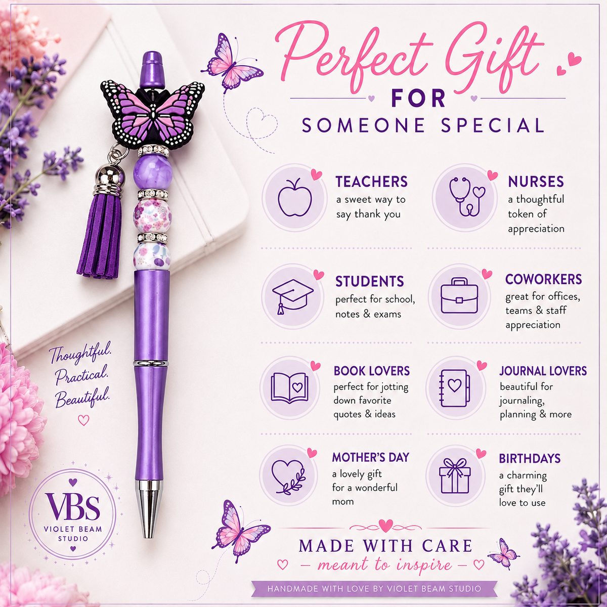 Lavender Wings Handmade Beaded Pen