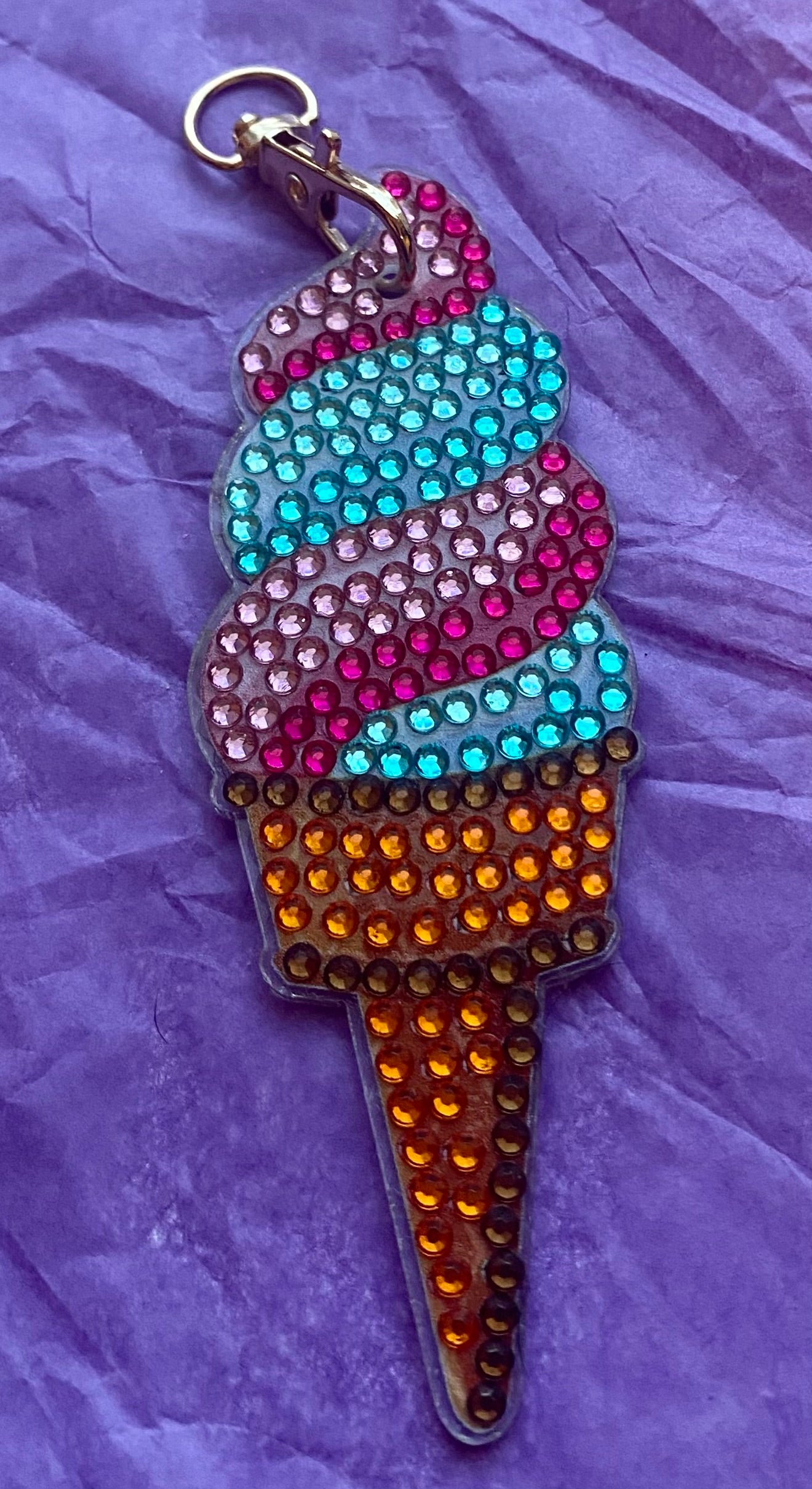 Pink & Aqua Swirl Ice Cream Diamond Art Keychain