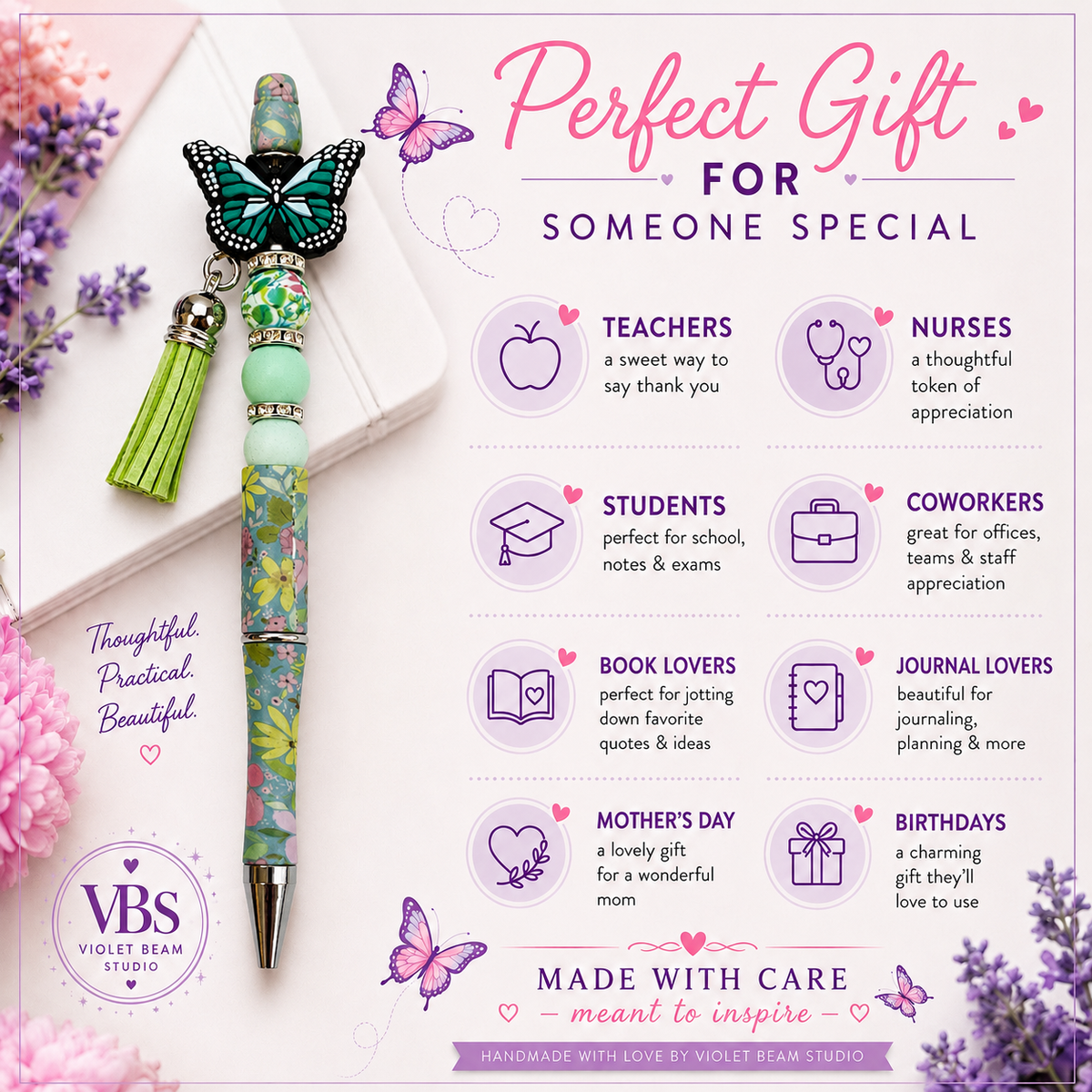 Butterfly Grove Handmade Beaded Floral Pen