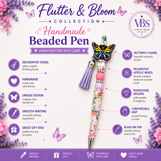 Butterfly Garden Handmade Beaded Floral Pen