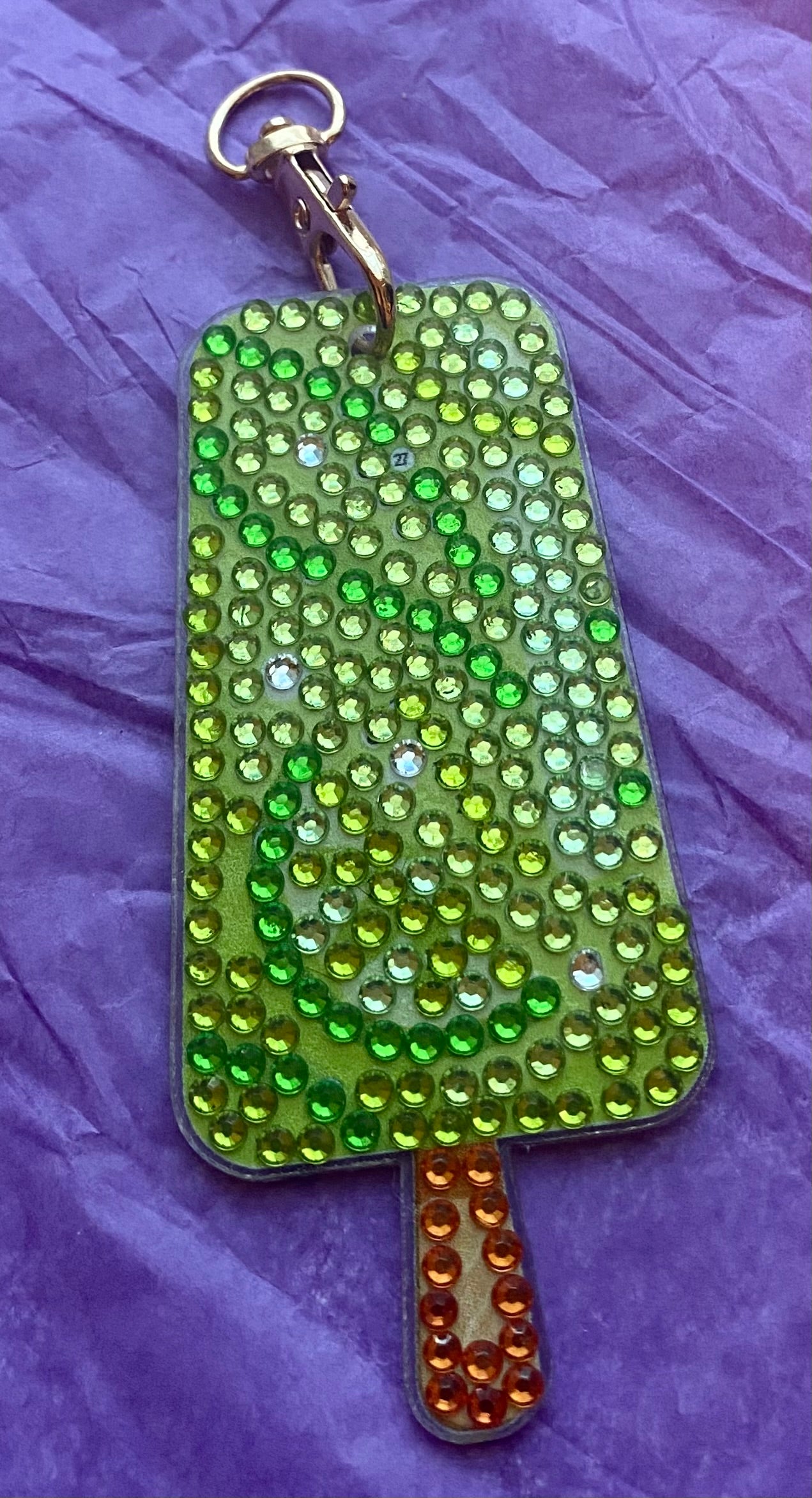 Lime Green Popsicle Diamond Art Keychain