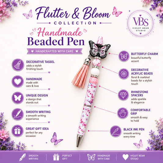 Butterfly Bliss Handmade Beaded Floral Pen