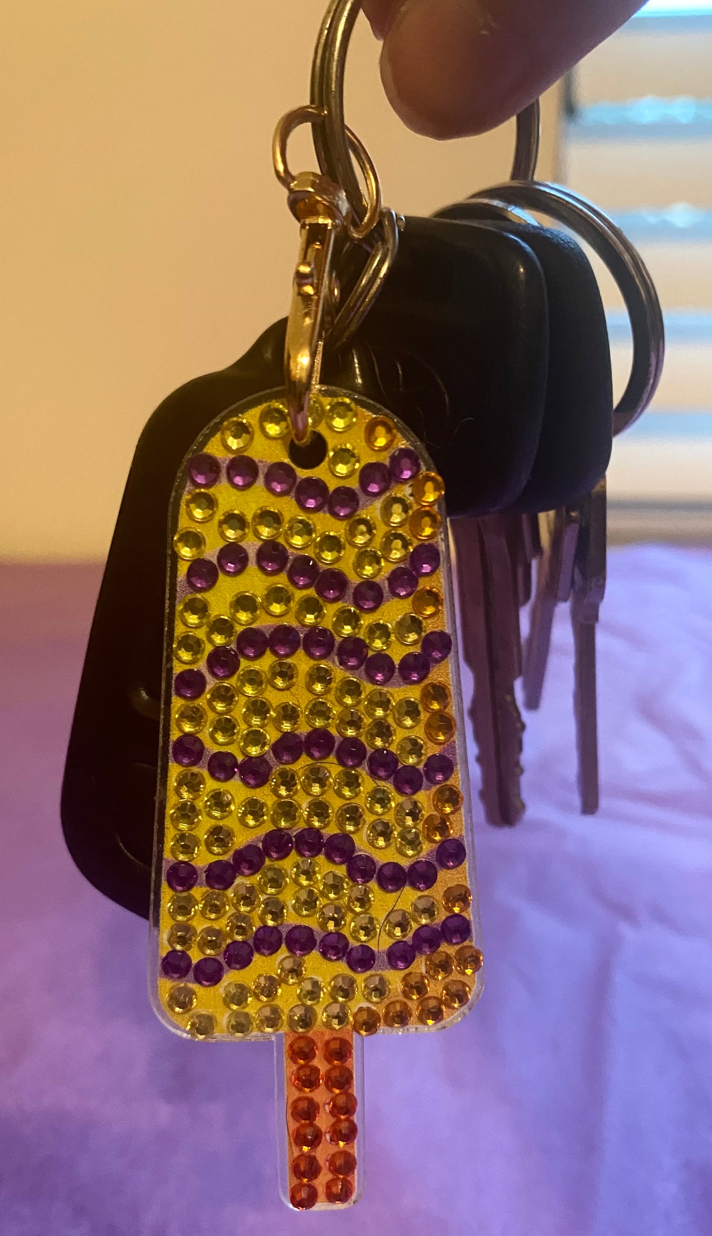 Purple Drizzle Green Popsicle Diamond Art Keychain
