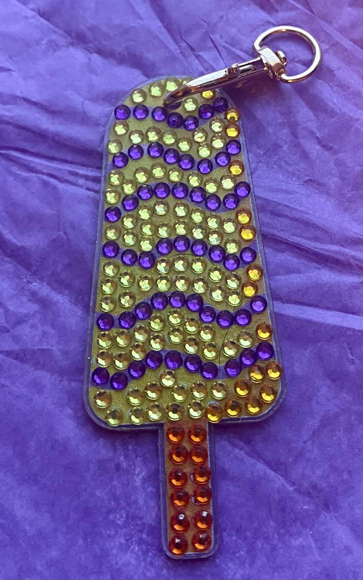 Purple Drizzle Green Popsicle Diamond Art Keychain