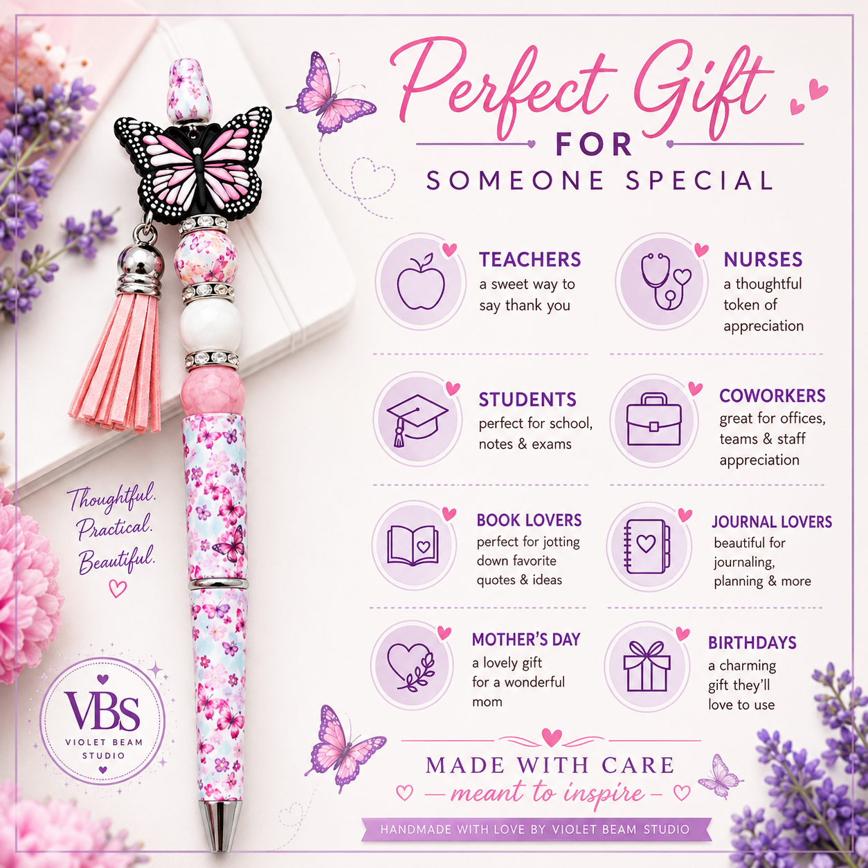Butterfly Bliss Handmade Beaded Floral Pen