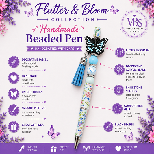Butterfly Meadow Handmade Beaded Floral Pen