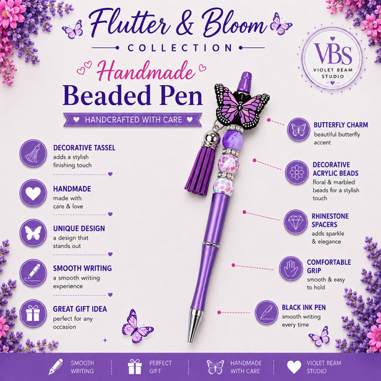 Lavender Wings Handmade Beaded Pen