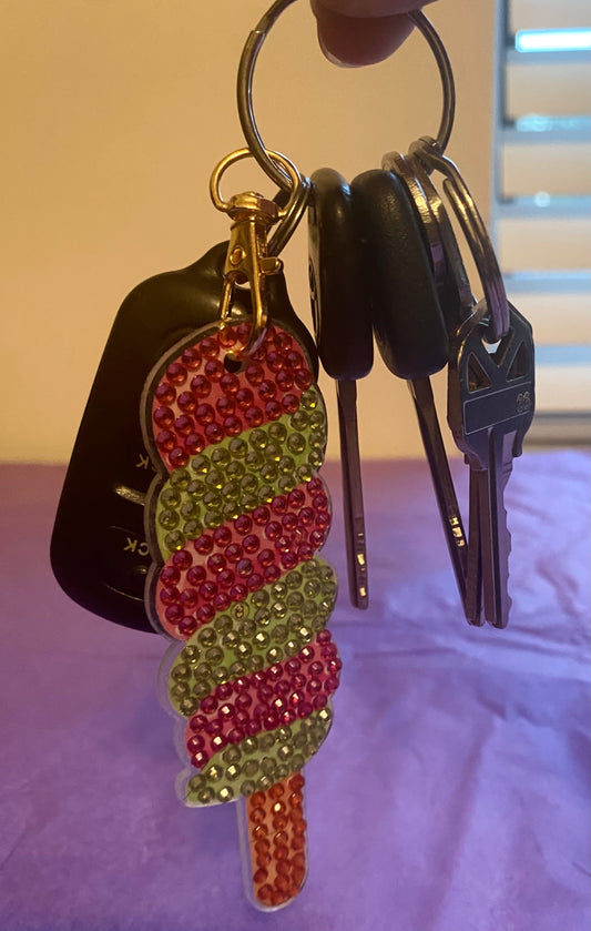 Pink & Green Swirl Ice Cream Pop Diamond Art Keychain