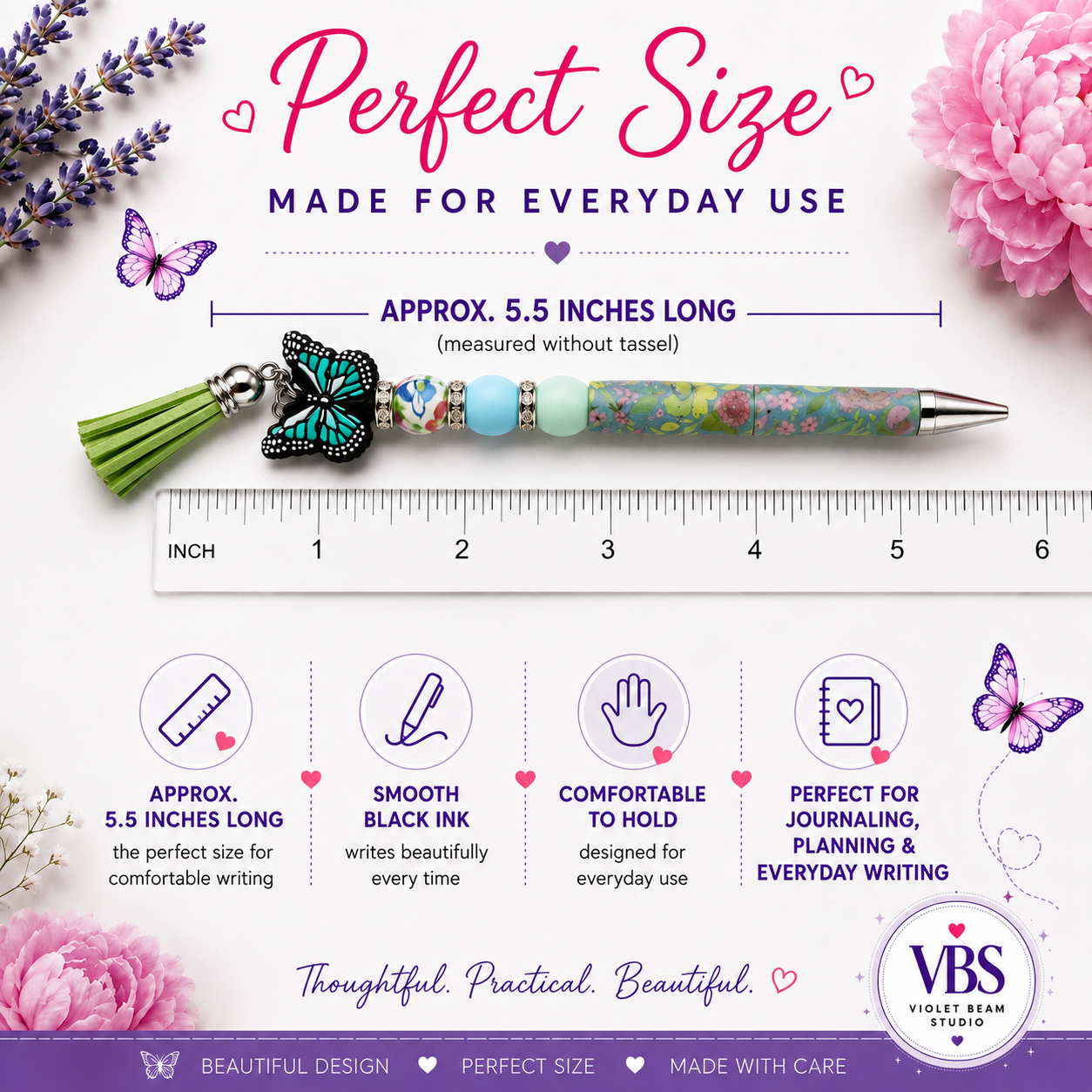 Butterfly Grove Handmade Beaded Floral Pen