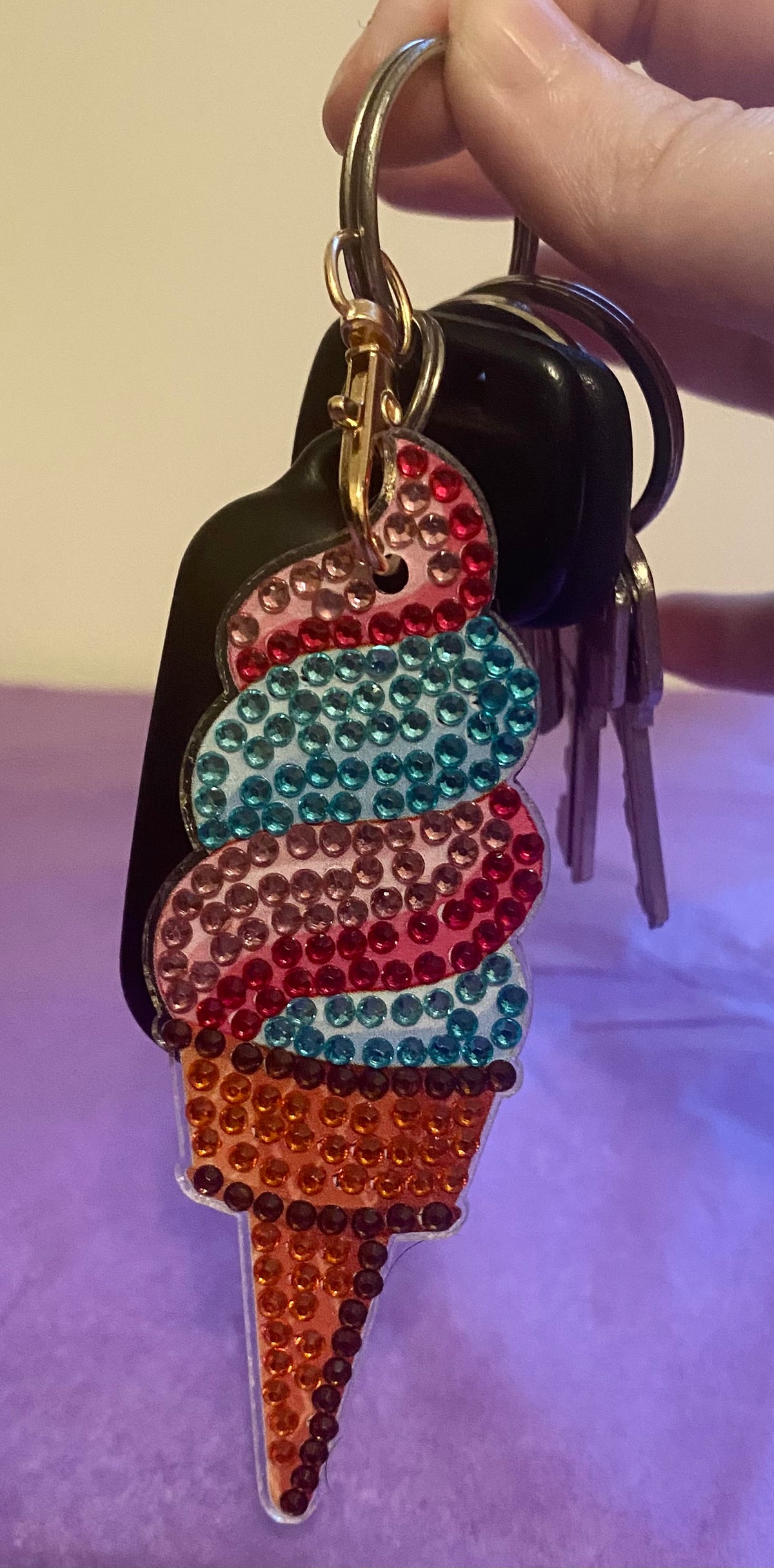 Pink & Aqua Swirl Ice Cream Diamond Art Keychain
