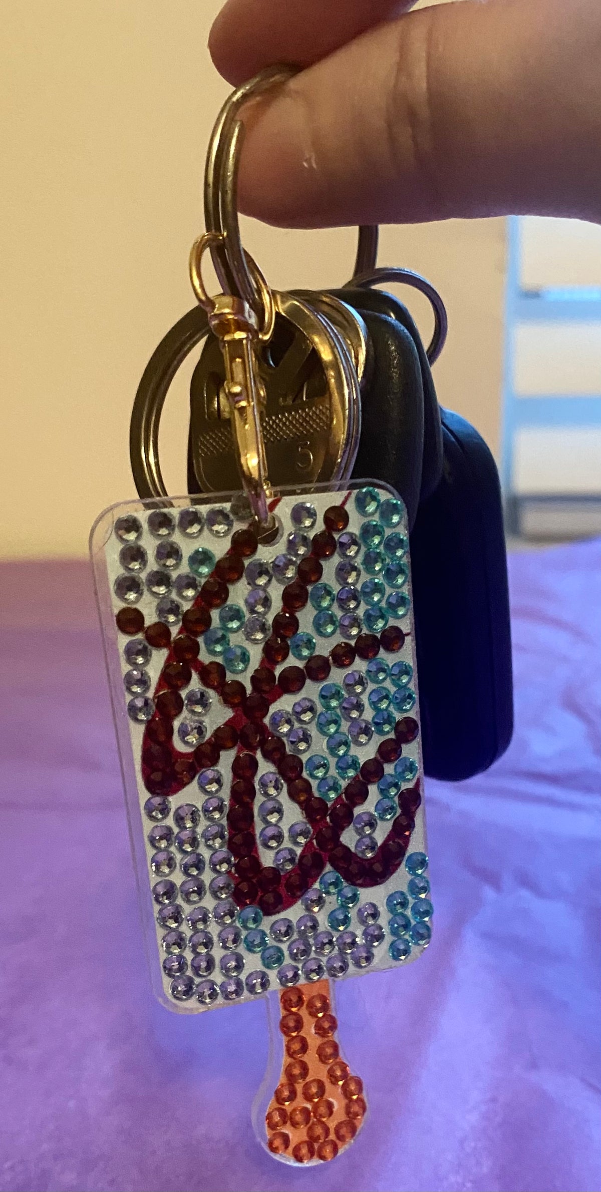 Chocolate Drizzle Blue Popsicle Diamond Art Keychain