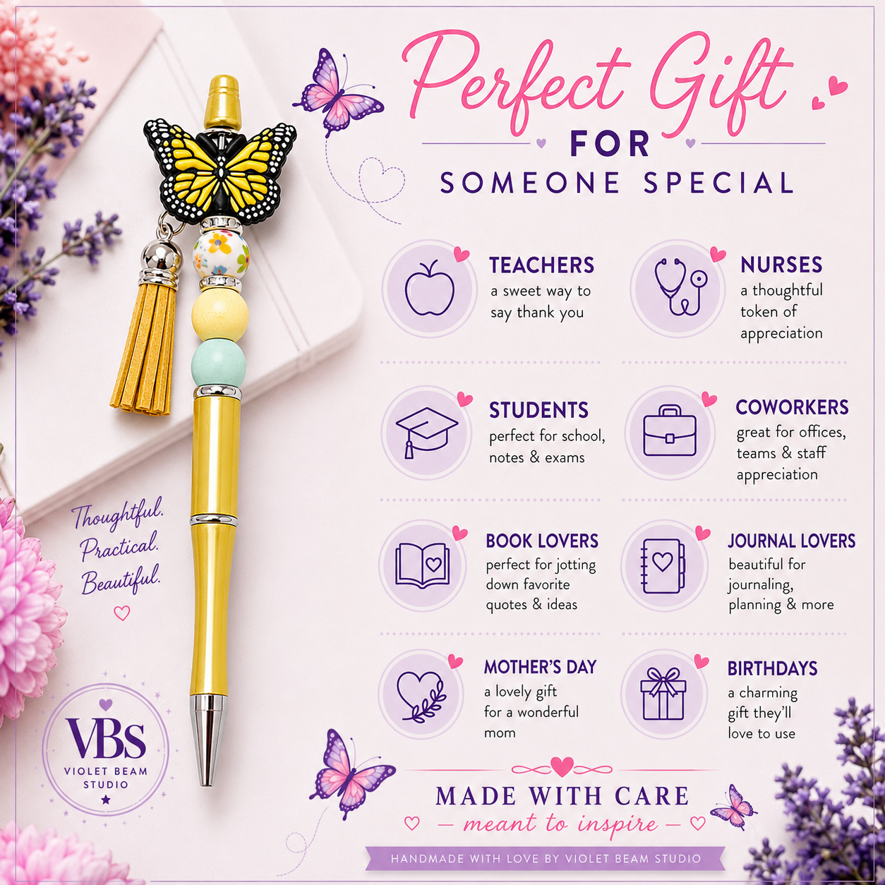 Sunshine Wings Handmade Beaded Pen