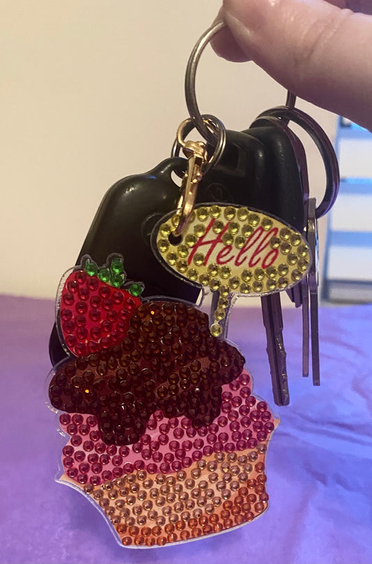 Hello Strawberry Sundae Diamond Art Keychain