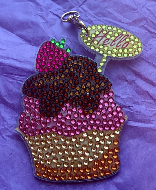 Hello Strawberry Sundae Diamond Art Keychain