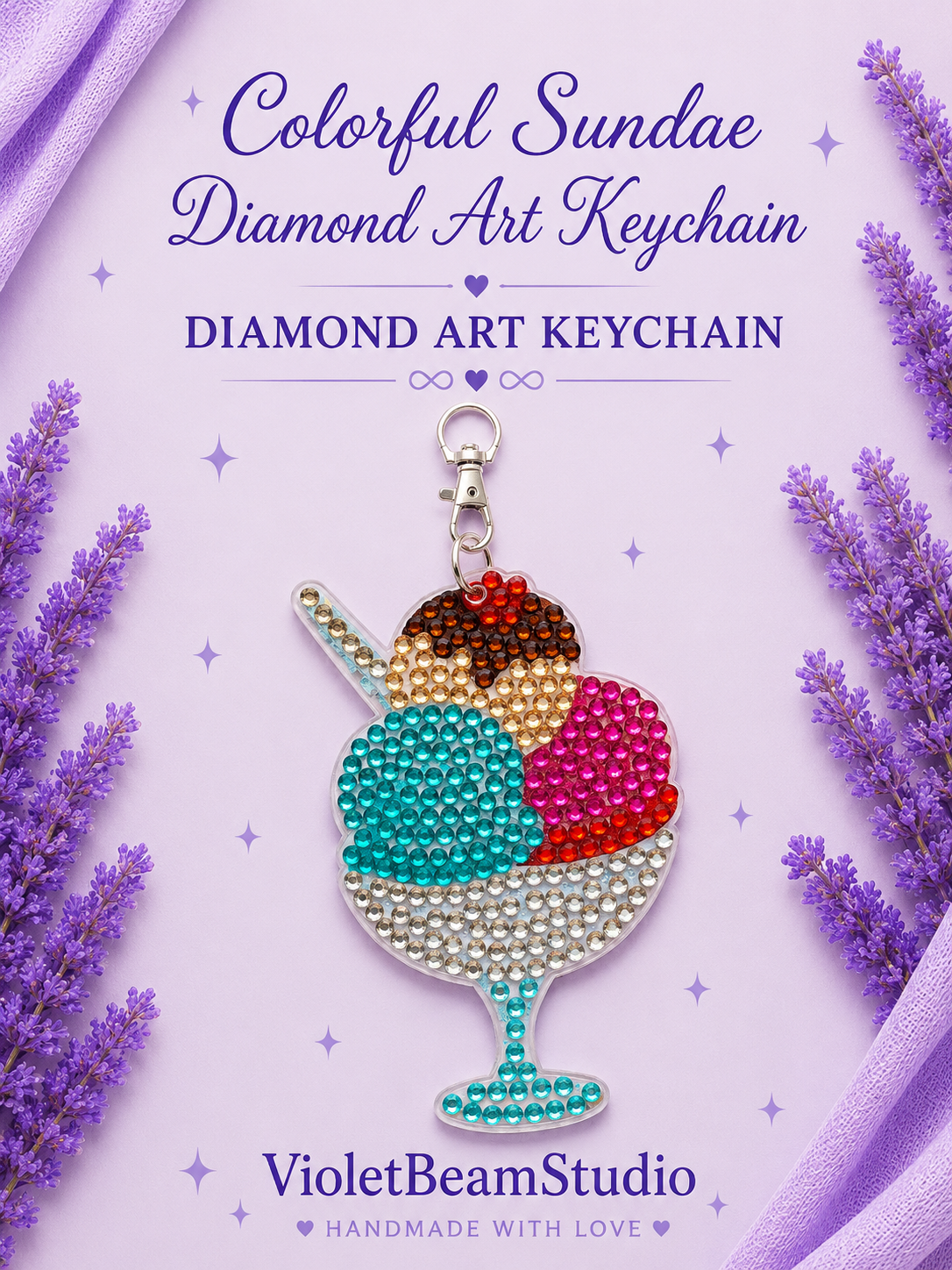 Colorful Sundae Diamond Art Keychain