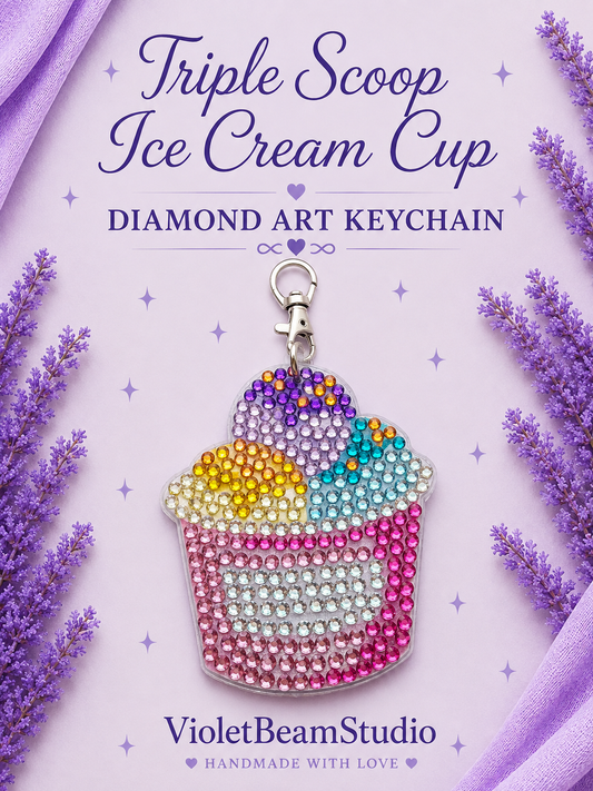 Triple Scoop Ice Cream Cup Diamond Art Keychain