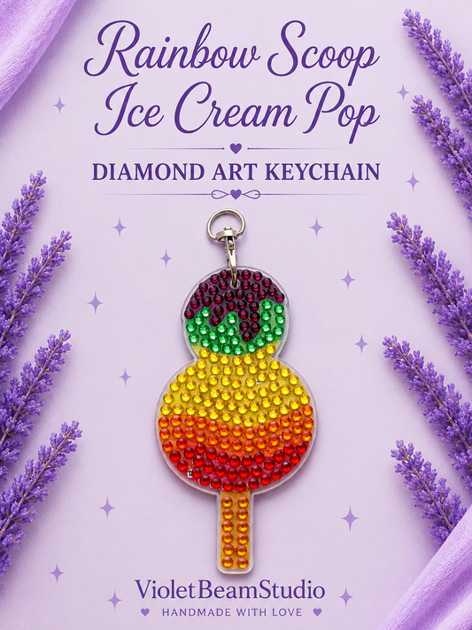 Rainbow Scoop Ice Cream Pop Diamond Art Keychain