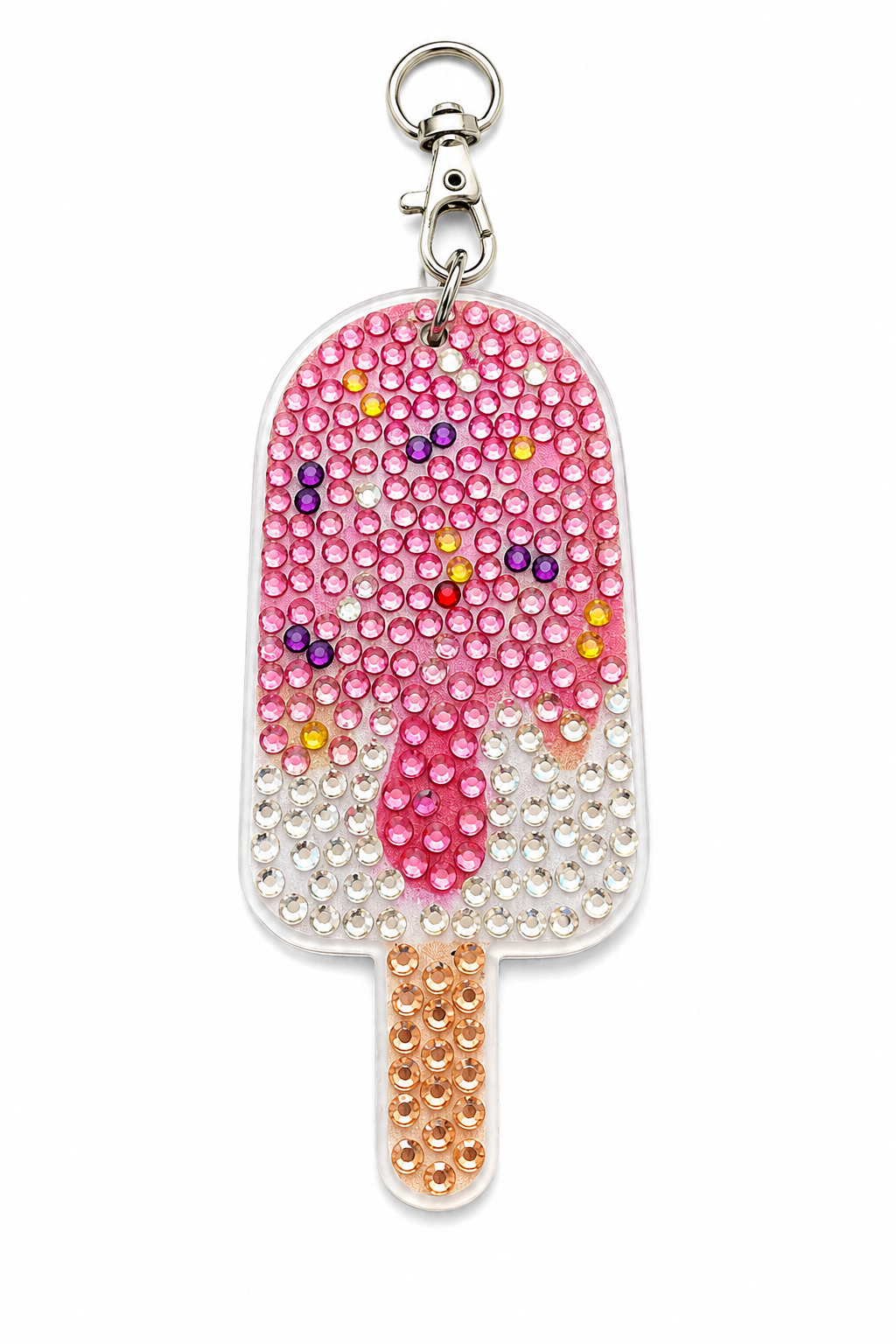 Pink Sprinkle Popsicle Diamond Art Keychain