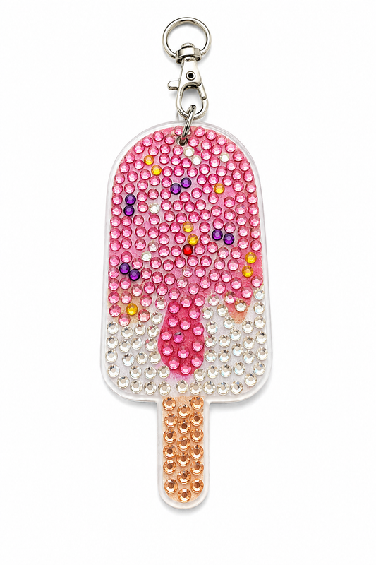 Pink Sprinkle Popsicle Diamond Art Keychain