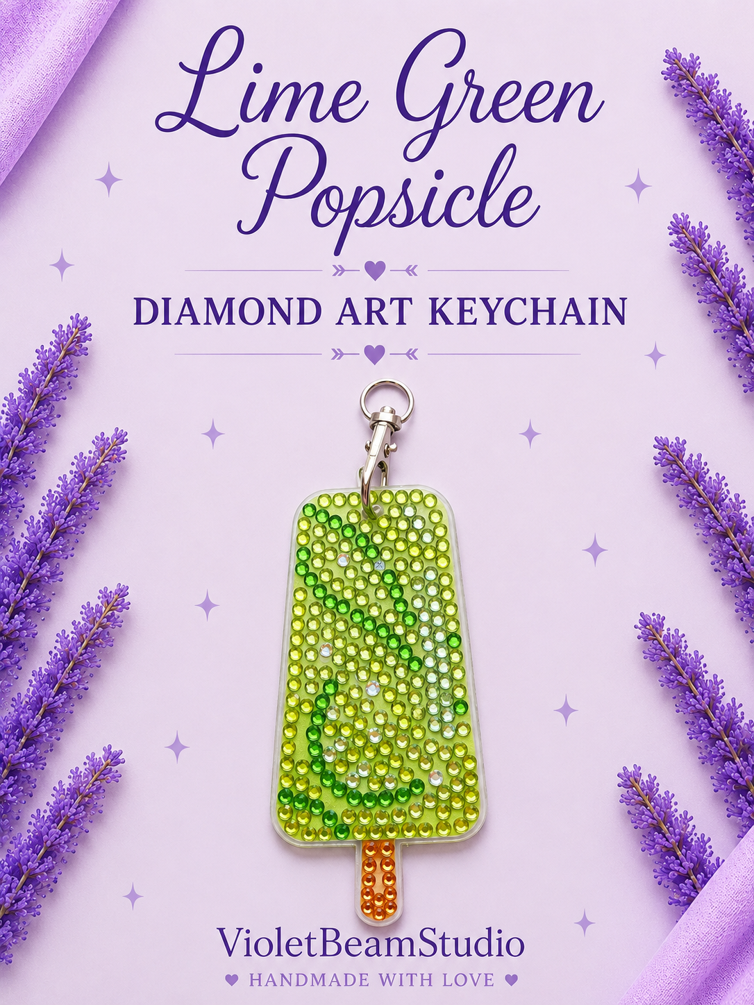 Lime Green Popsicle Diamond Art Keychain
