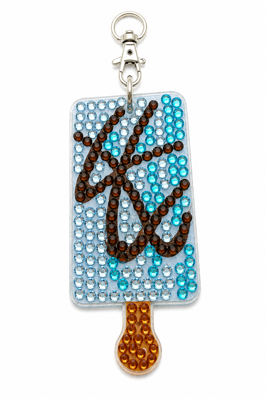 Chocolate Drizzle Blue Popsicle Diamond Art Keychain
