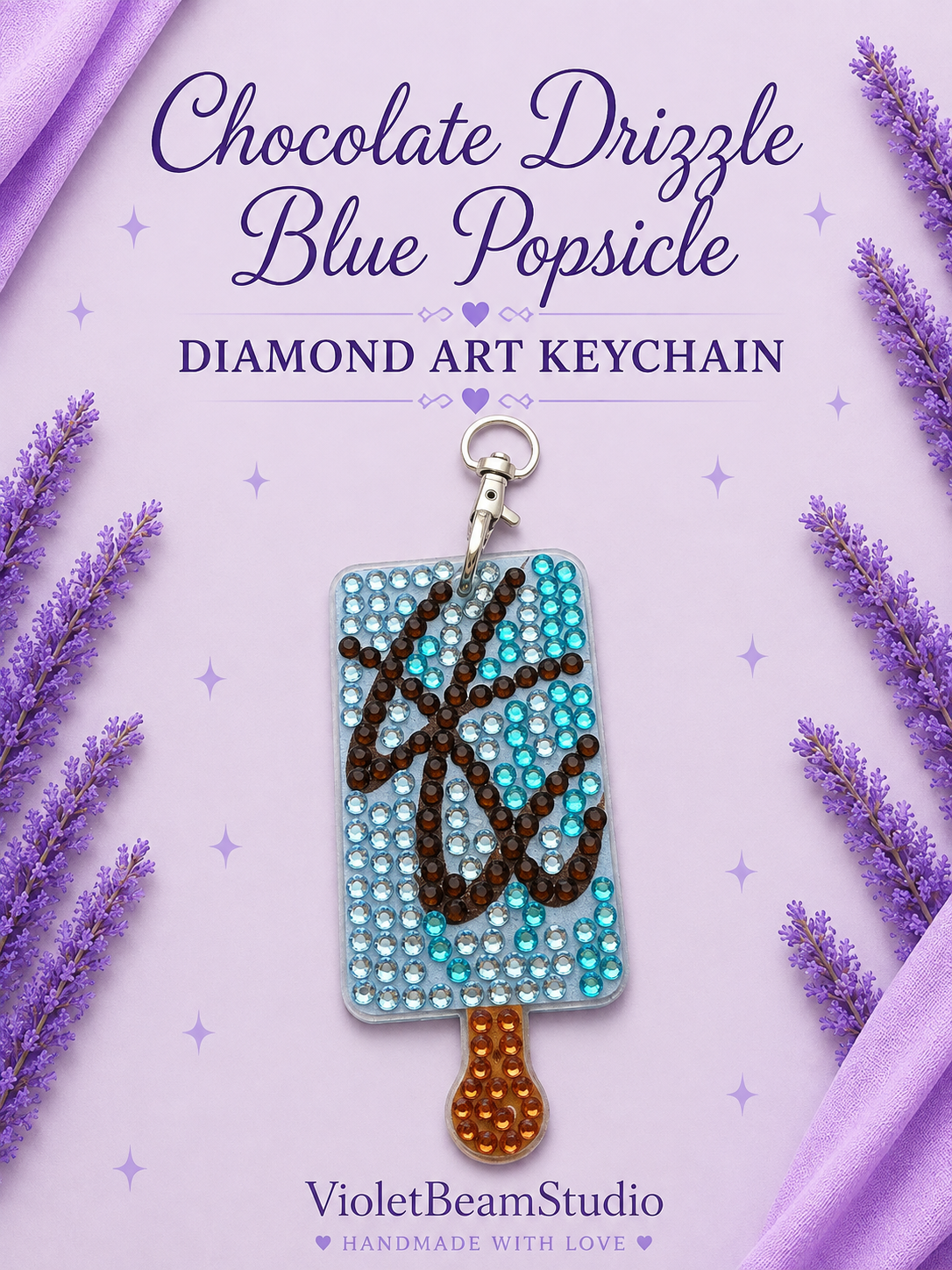 Chocolate Drizzle Blue Popsicle Diamond Art Keychain