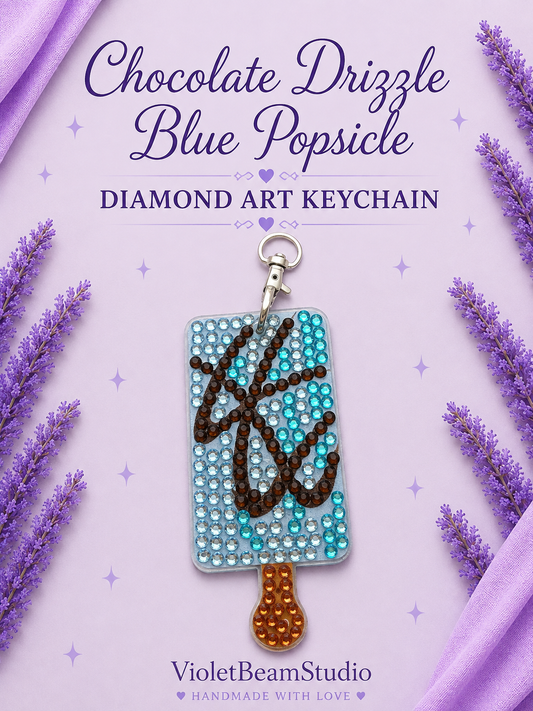 Chocolate Drizzle Blue Popsicle Diamond Art Keychain