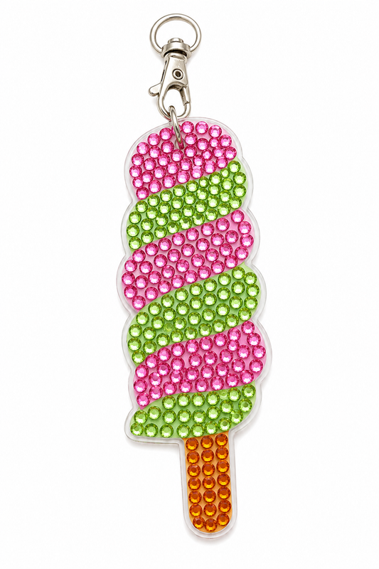 Pink & Green Swirl Ice Cream Pop Diamond Art Keychain