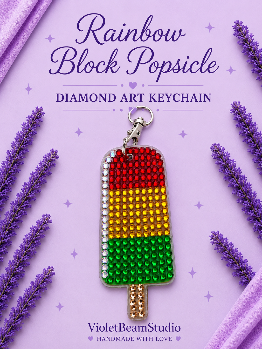Rainbow Block Popsicle Diamond Art Keychain