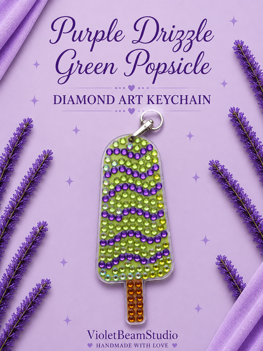 Purple Drizzle Green Popsicle Diamond Art Keychain