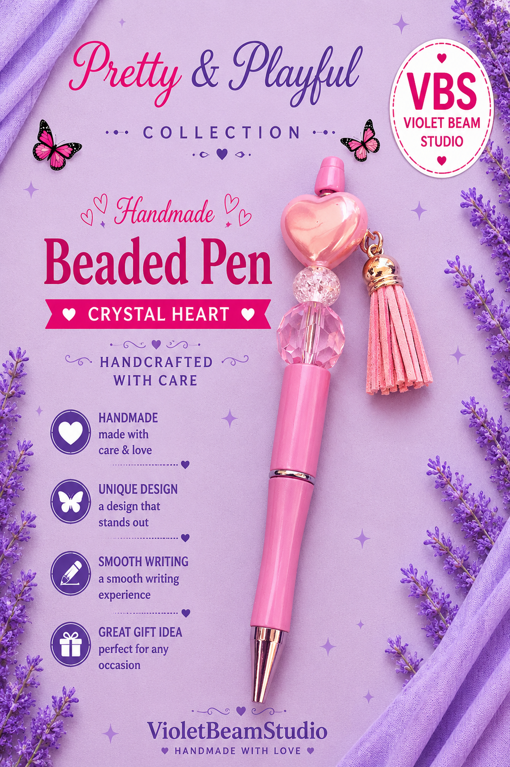 Crystal Heart Beaded Pen