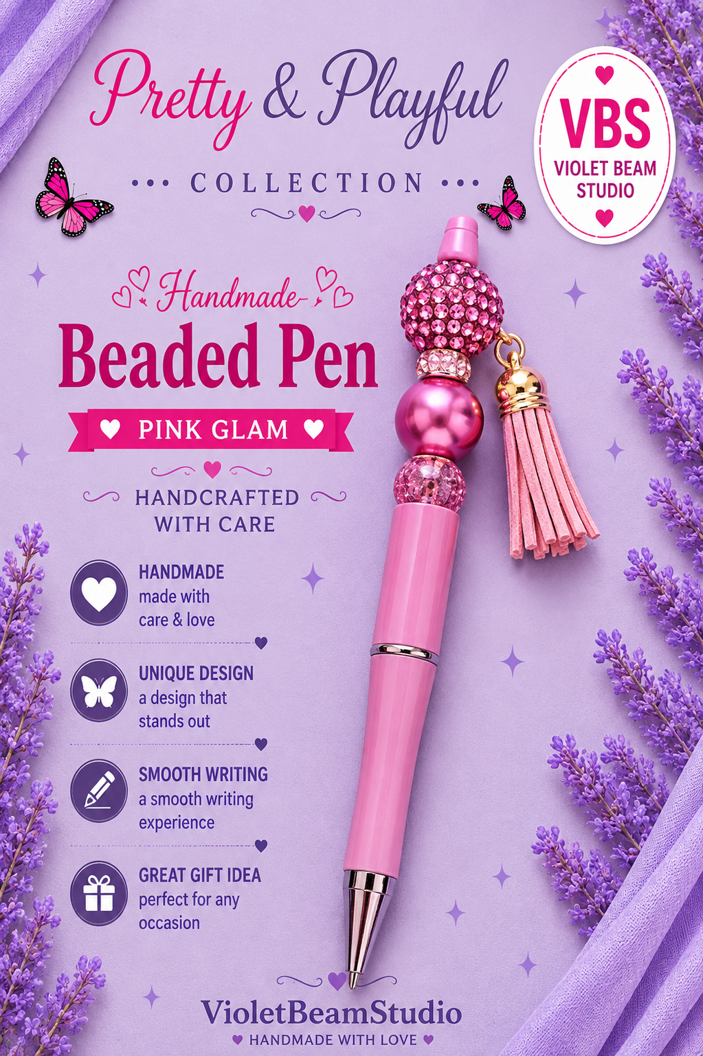 Pink Glam Beaded Pen