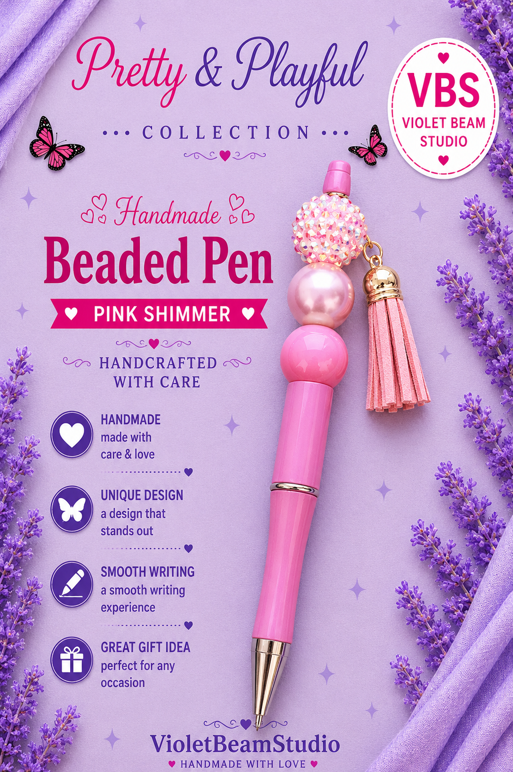 Pink Shimmer Beaded Pen
