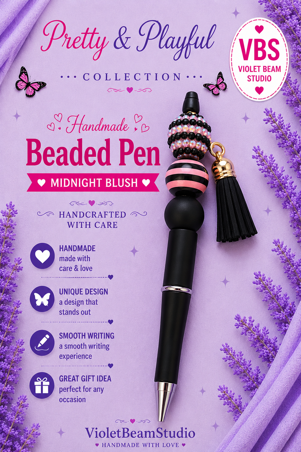 Midnight Blush Beaded Pen