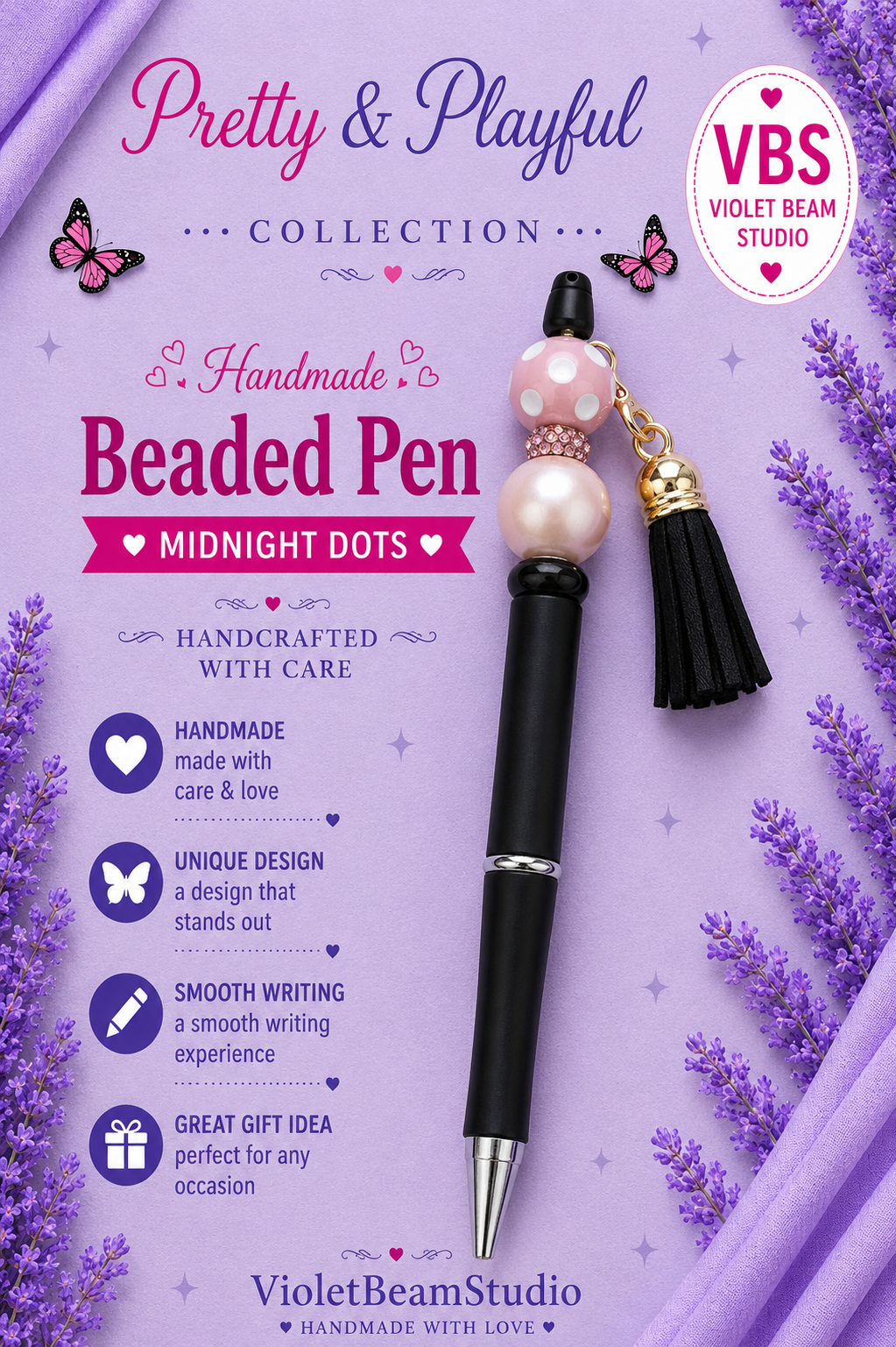 Midnight Dots Beaded Pen