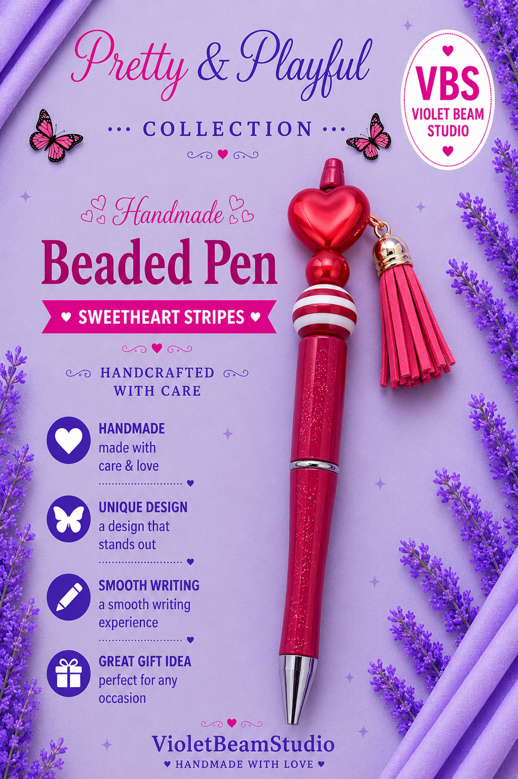 Sweetheart Stripes Beaded Pen
