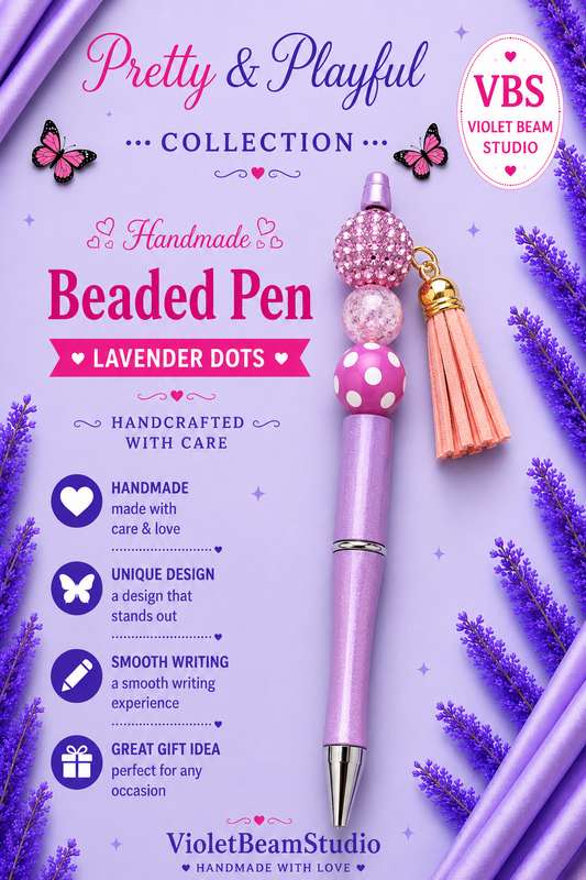 Lavender Dots Beaded Pen