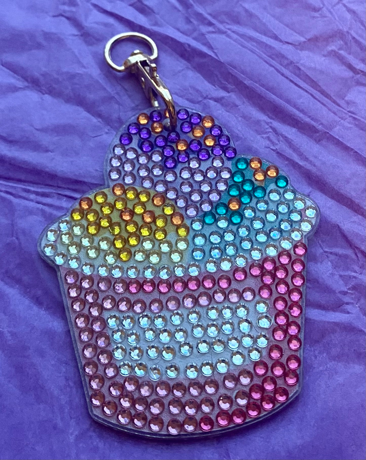 Triple Scoop Ice Cream Cup Diamond Art Keychain