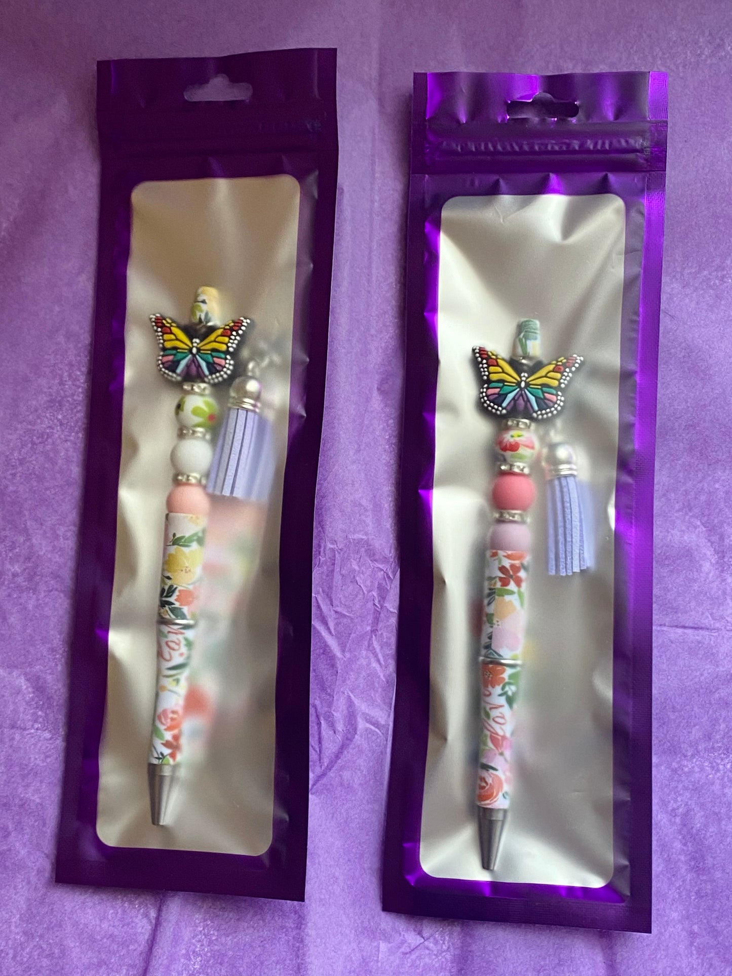 Butterfly Garden Handmade Beaded Floral Pen
