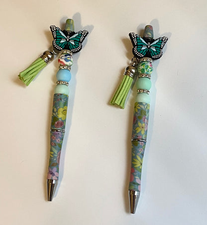 Butterfly Grove Handmade Beaded Floral Pen
